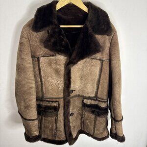 Vintage Sears Pacific Garments Sheepskin Shearling Coat Men’s S Brown 70s 80s